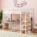 Loft Bed With Desk And Grid, Stylish Frame With Lateral Storage Ladder And Wardrobe