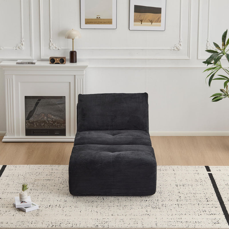 Compressed Sofa, Single Chaise Longue, Movable Ottoman For Living Room - Black