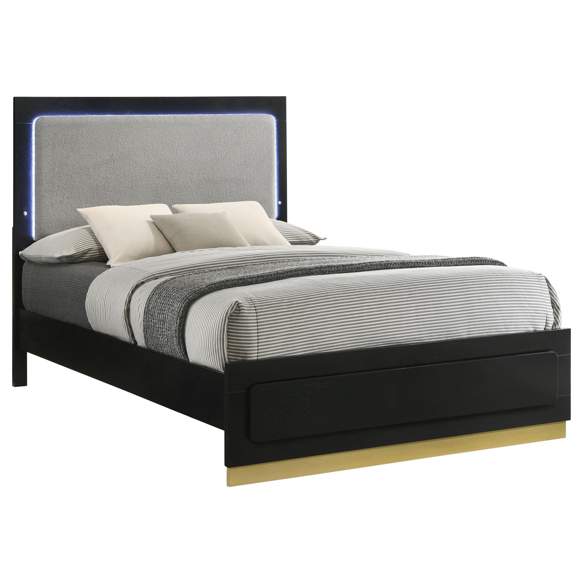 Caraway Wood Queen LED Panel Bed Black