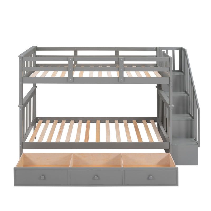 Stairway Bunk Bed With Storage And Guard Rail For Bedroom
