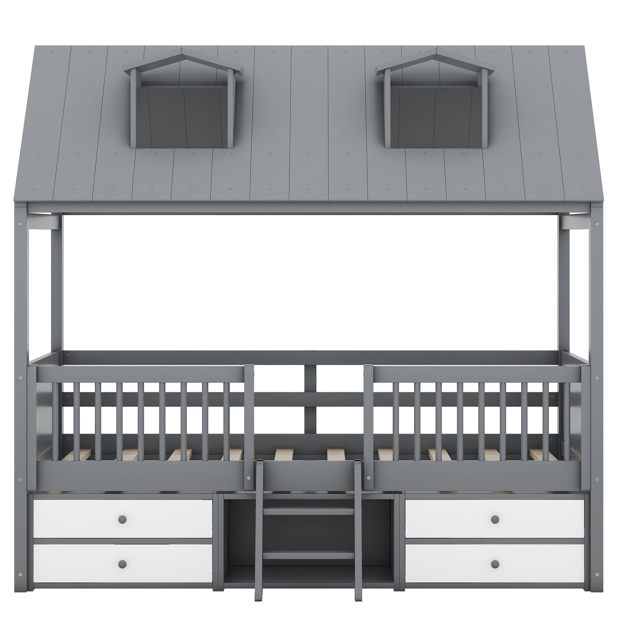 Twin Size Wood Bed House Bed Frame,Gray - Atlantic Fine Furniture Melbourne FL