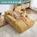 Chenille Interior Lazy Sofa Chaise Longue Armchair With 3 Pillows And Armrests