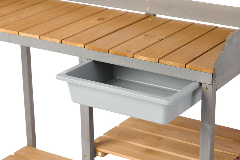 Outdoor Potting - Bench, Workstation Table With Cabinet For Backyard Garden Supplies - Gray / Brown