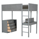 Twin Size Teddy FleeceLoft Bed Wood Bed, Gray