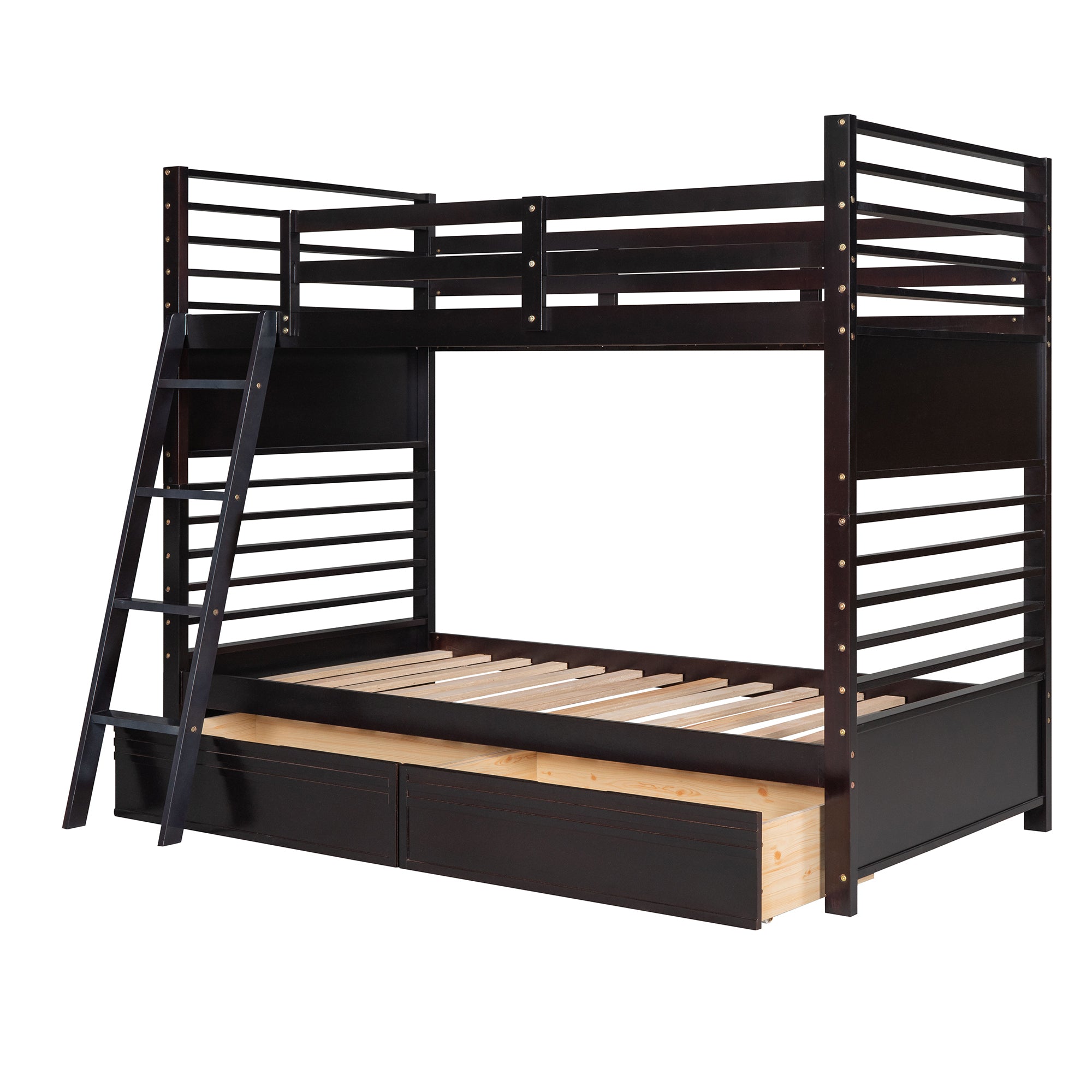 Twin over Twin Wood Bunk Bed with Two Drawers - Espresso - Atlantic Fine Furniture Melbourne FL