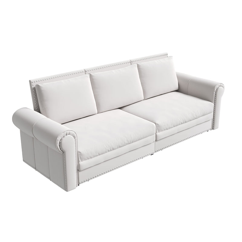 3 In 1 Convertible Sleeper Sofa With Nailhead Trim & Rolled Arm