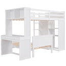 Loft Bed With A Stand Alone Bed, Shelves, Desk, And Wardrobe