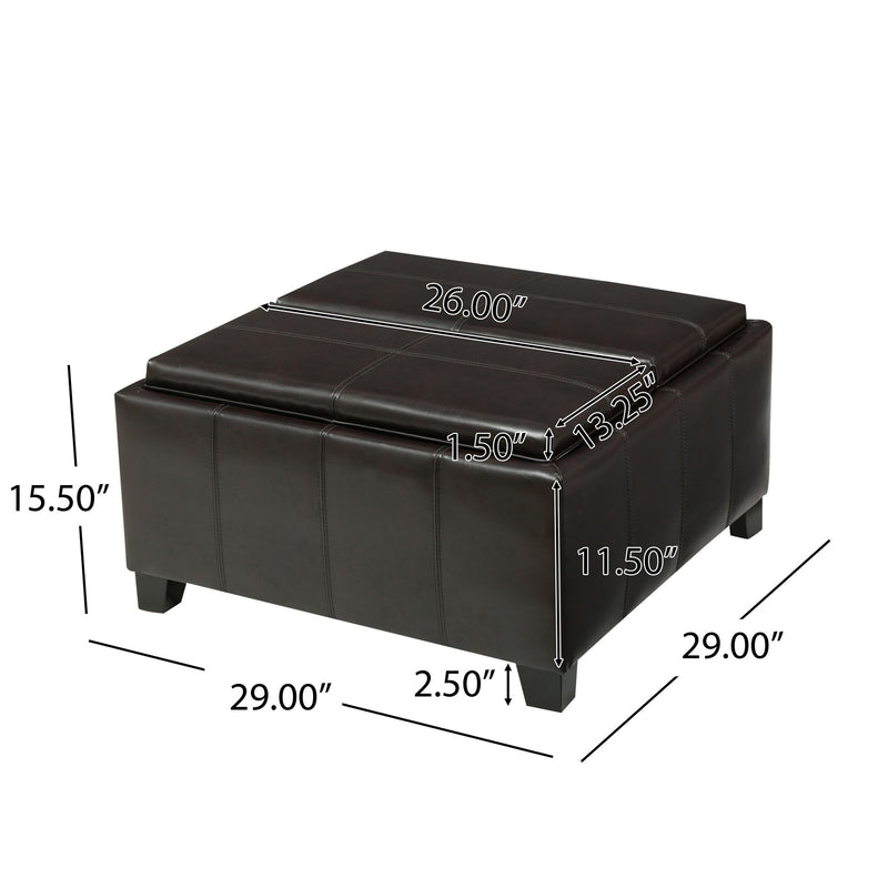 Contemporary Ottoman With Storage And Tray Tops - Brown