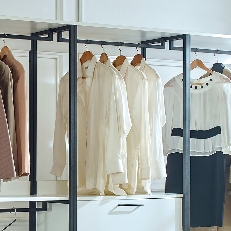 Fiona - Freestanding Walk In Wood Closet System, Metal Frame Melamine - White