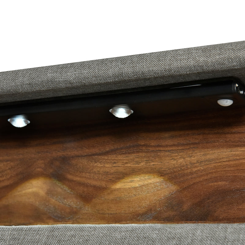 Full size Upholstered Platform Bed with Storage Headboard, Sensor Light and a set of Sockets and USB Ports, Linen Fabric, Gray