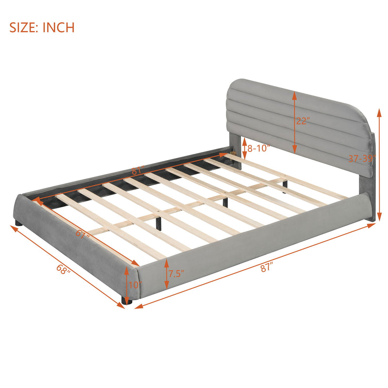 Upholstered Platform Bed Frame And Stylish Curve Shaped Design