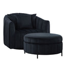 Oversized Velvet Swivel Barrel Accent Chair And Ottoman Set With Storage
