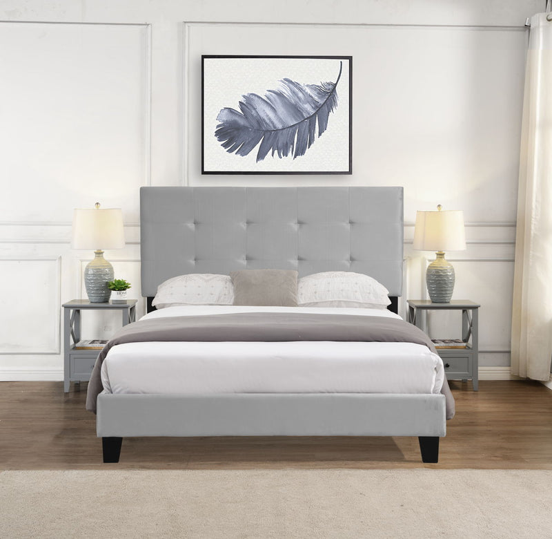 Queen Size Upholstered Platform Bed Frame With Pull Point Tufted Headboard, Strong Slat Support, Mattress Foundation, No Box Spring Needed - Gray