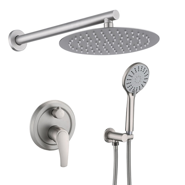 Wall Mounted Shower Set With High Pressure 10" Rain Shower Head And 5 Function Handheld Shower Head - Brushed Nickel