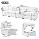 122.8" Convertible Modular Minimalist Sofa Free Combination 4 Seater Sofa Chenille Fabric Sectional sofa with 5 Pillows for Living Room, Office, Apartment, Small Space, Cream