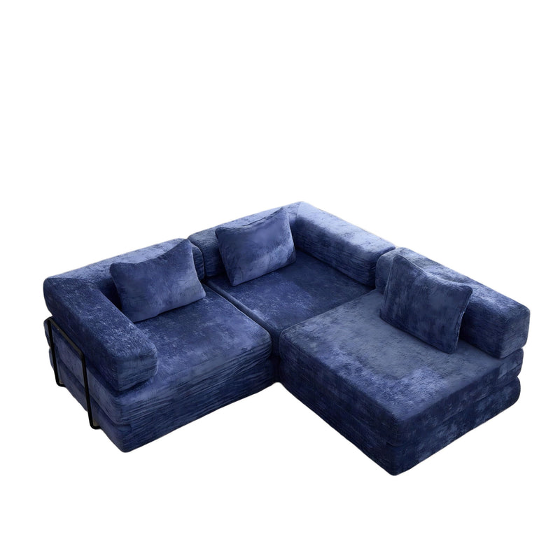 Convertible Floor Sofa Bed With Fixed Shape Frame, Boneless Modular Sectional Sofa, For Living Room - Dark Blue