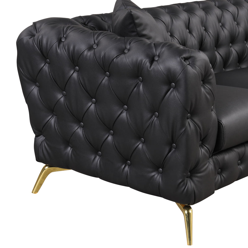 Modern Sofa Couch PU Upholstered Loveseat Sofa With Sturdy Metal Legs, Button Tufted Back For Living Room, Apartment, Home Office - Black