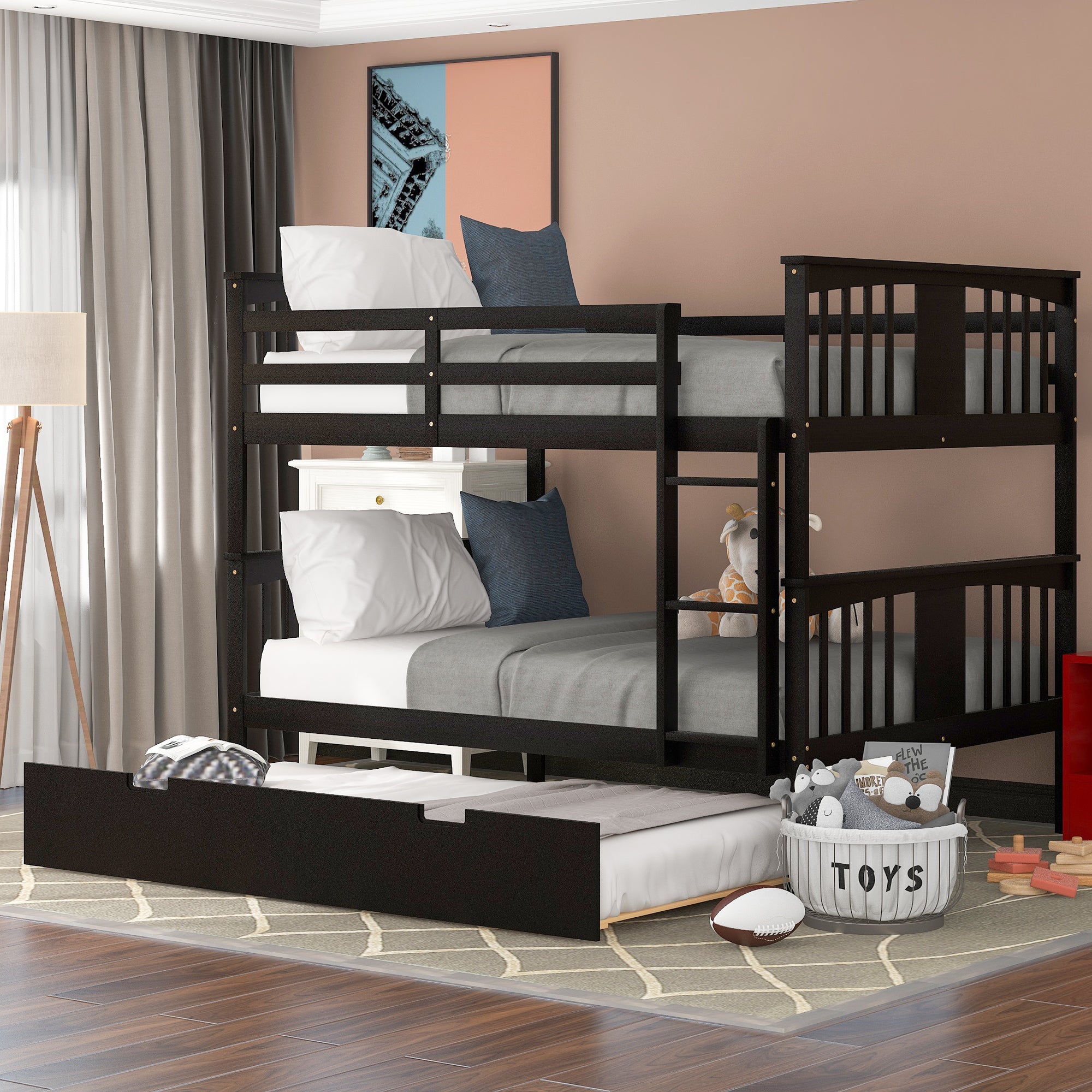 Full over Full Bunk Bed with Twin Size Trundle and Ladder-White(Old SKU: LP000204AAP) - Atlantic Fine Furniture Melbourne FL