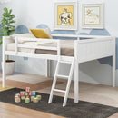 Full Size Wood Loft Bed with Ladder, ladder can be placed on the left or right, White