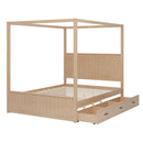 Canopy Platform Bed With Trundle And 3 Storage Drawers, 4 Post Solid Bed Frame With Headboard