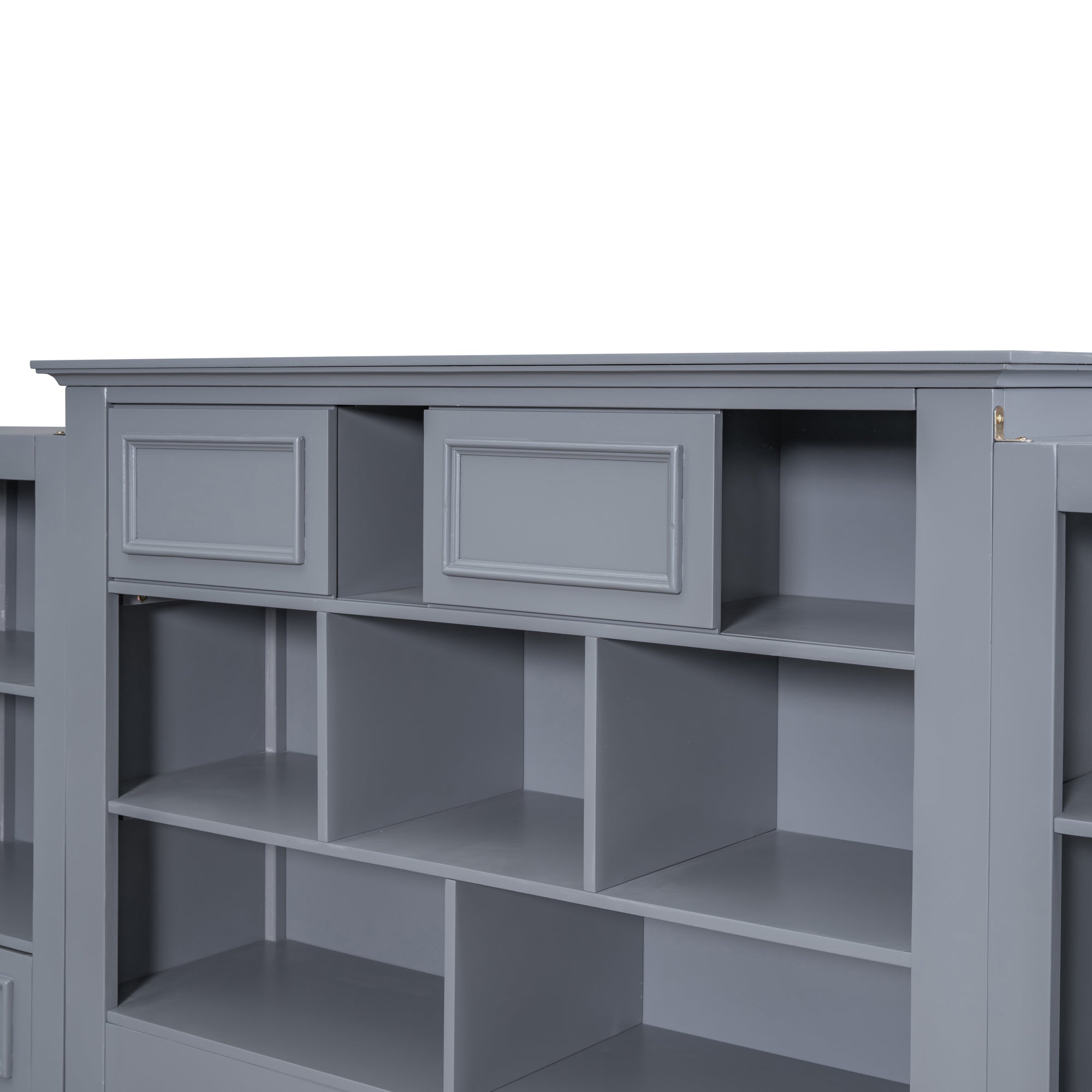 Twin Size Wood Platformbed with Vertical All-in-One Cabinet and 4 Drawers on each side, Gray - Atlantic Fine Furniture Melbourne FL