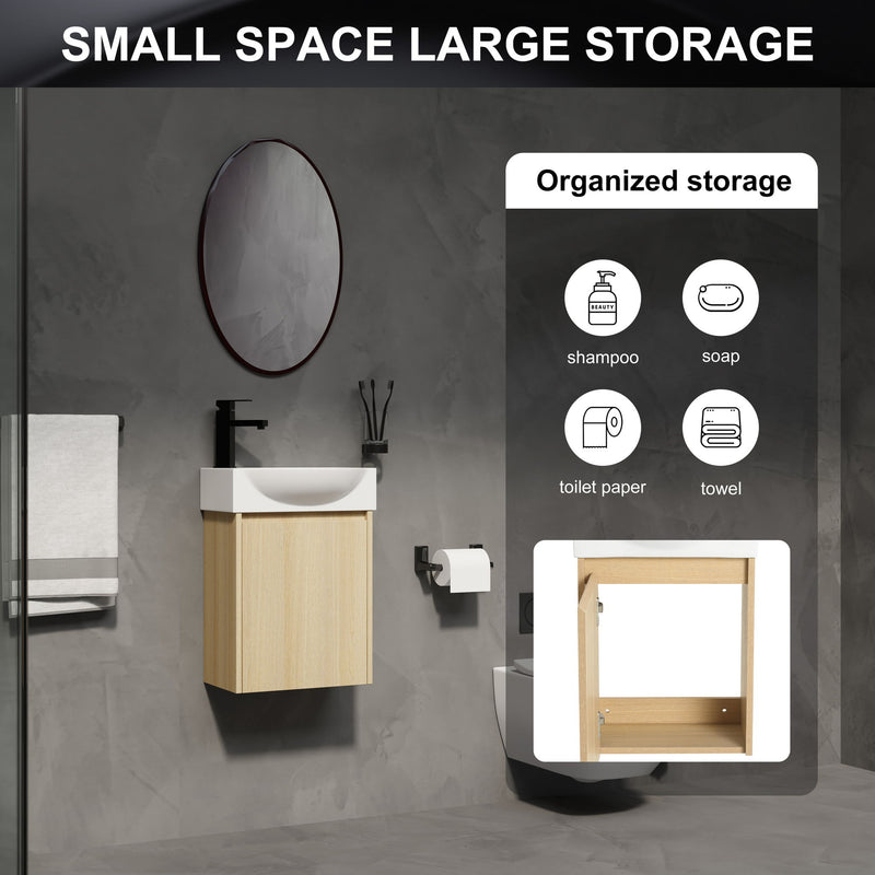 Modern Bathroom Vanity With Ceramic Basin, Wall Mounted Floating Sink Combo, Storage Cabinet