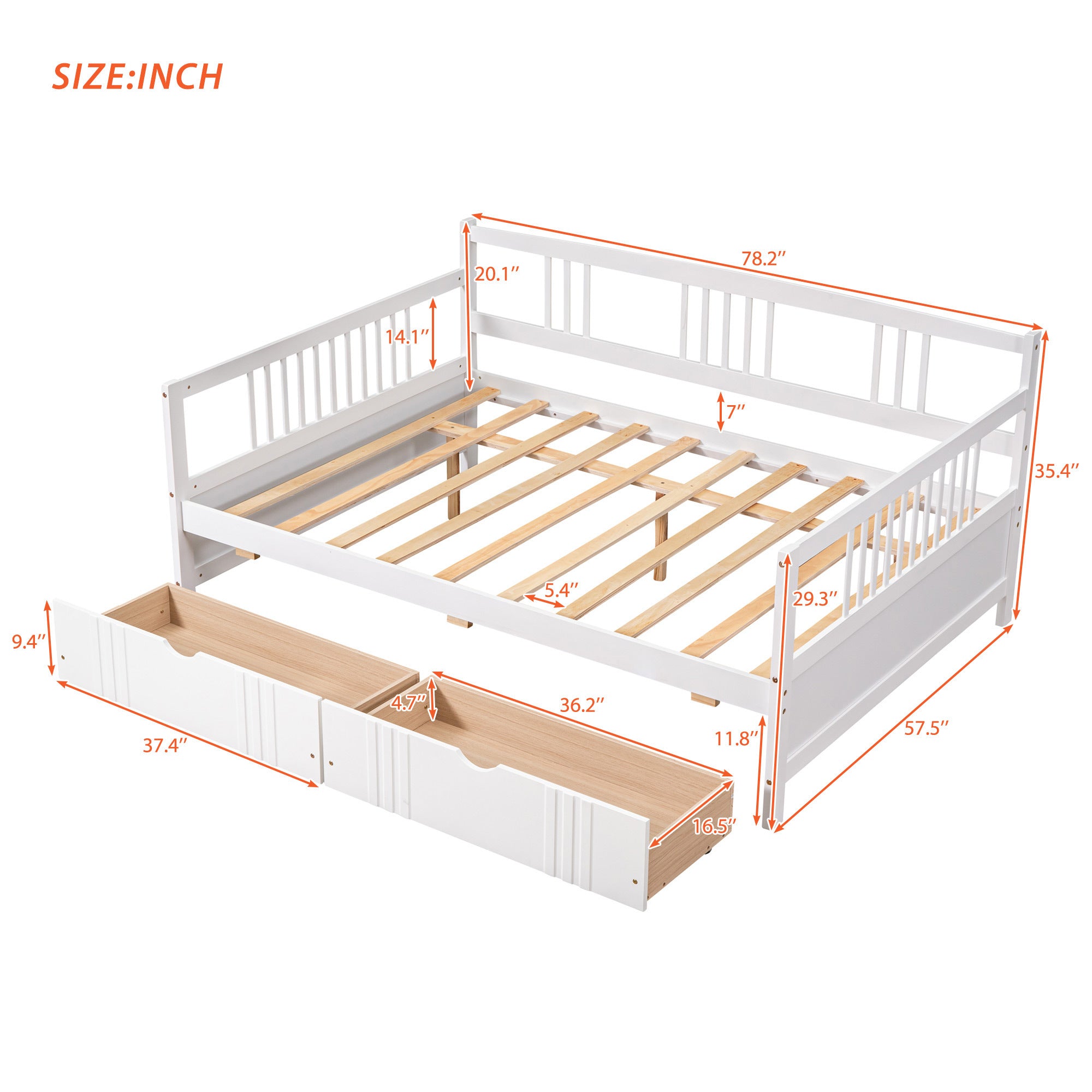 Full Size Daybed Wood Bed with Two Drawers,White(OLD  SKU:LP000058AAK) - Atlantic Fine Furniture Melbourne FL