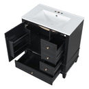 30" Bathroom Vanity With Sink, 1 Door With Shelf And 3 Drawers, Soft Close Door - Black