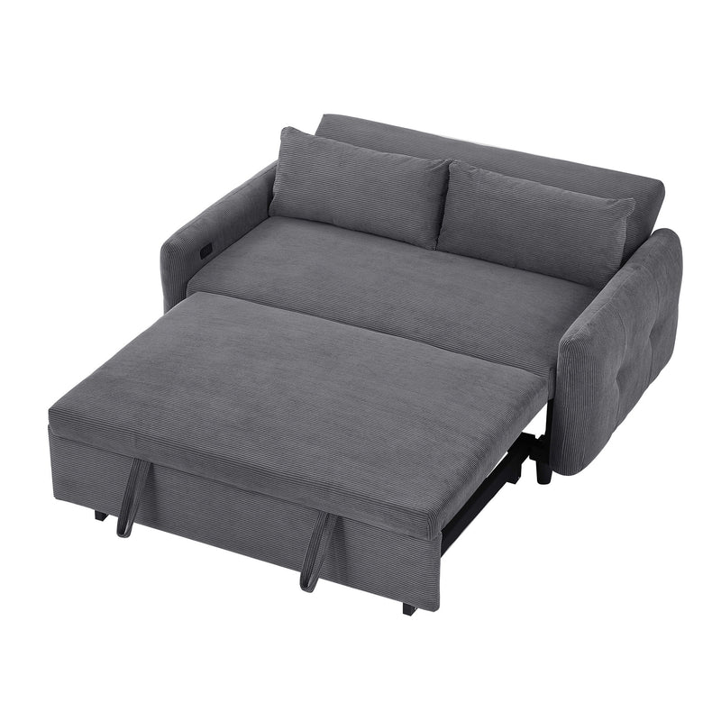 Pull-Out Sofa Bed Convertible Couch 2 Seat Loveseat Sofa Modern Sleeper Sofa With Two Throw Pillows And USB Ports For Living Room