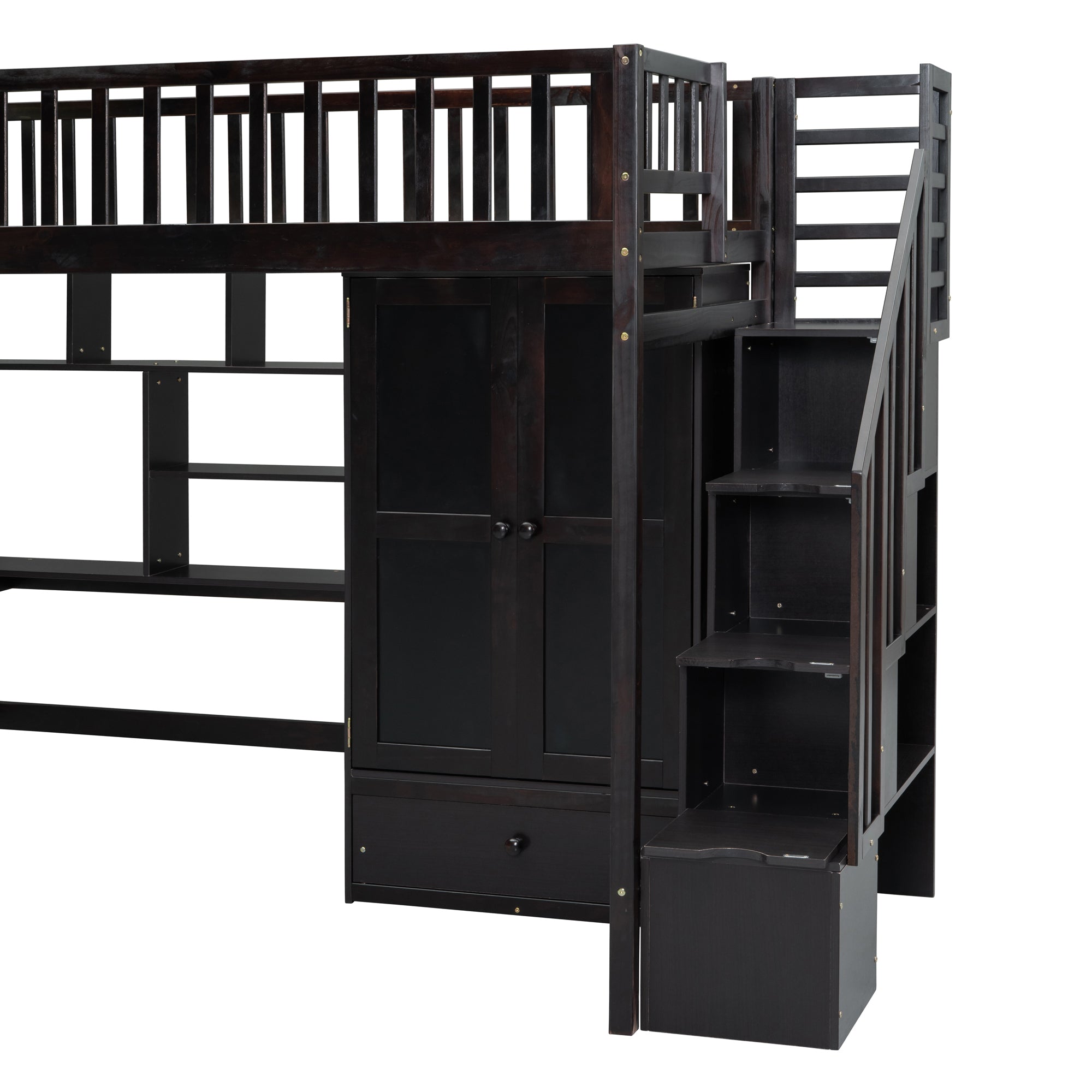 Twin size Loft Bed with Bookshelf,Drawers,Desk,and Wardrobe-Espresso - Atlantic Fine Furniture Melbourne FL