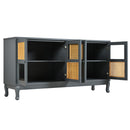 Retro Industrial 4 Door Sideboard With Large Storage, Rattan And Glass Doors