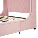 Storage Bed Velvet Upholstered Platform Bed With Wingback Headboard And A Big Drawer