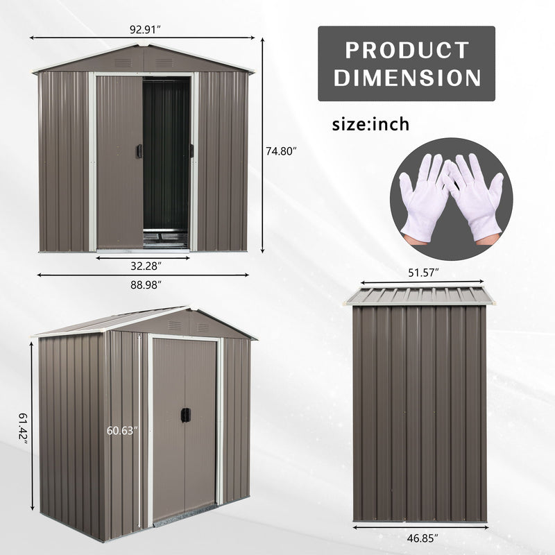 8Ft x 4Ft Outdoor Metal Storage Shed - Gray