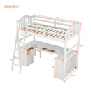 Twin size Loft Bed with Drawers, Cabinet, Shelves and Desk, Wooden Loft Bed with Desk - White(OLD SKU :LT000505AAK)