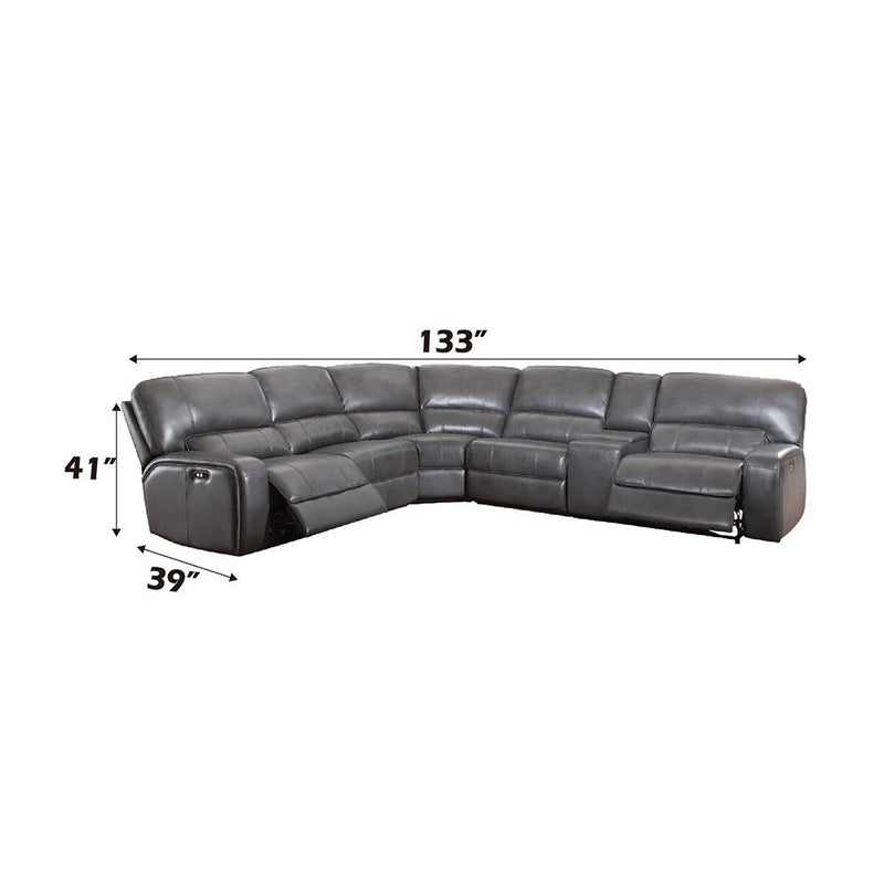 Saul - Power Motion Sectional Sofa - Gray Leather-Aire
