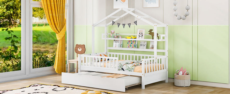 Playhouse Bed With Trundle, Kids Bed With Shelf