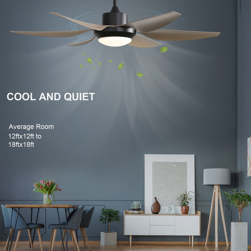 Indoor Ceiling Fan With Dimmable Led Light ABS Blades Remote Control Reversible Dc Motor For Living Room - Black