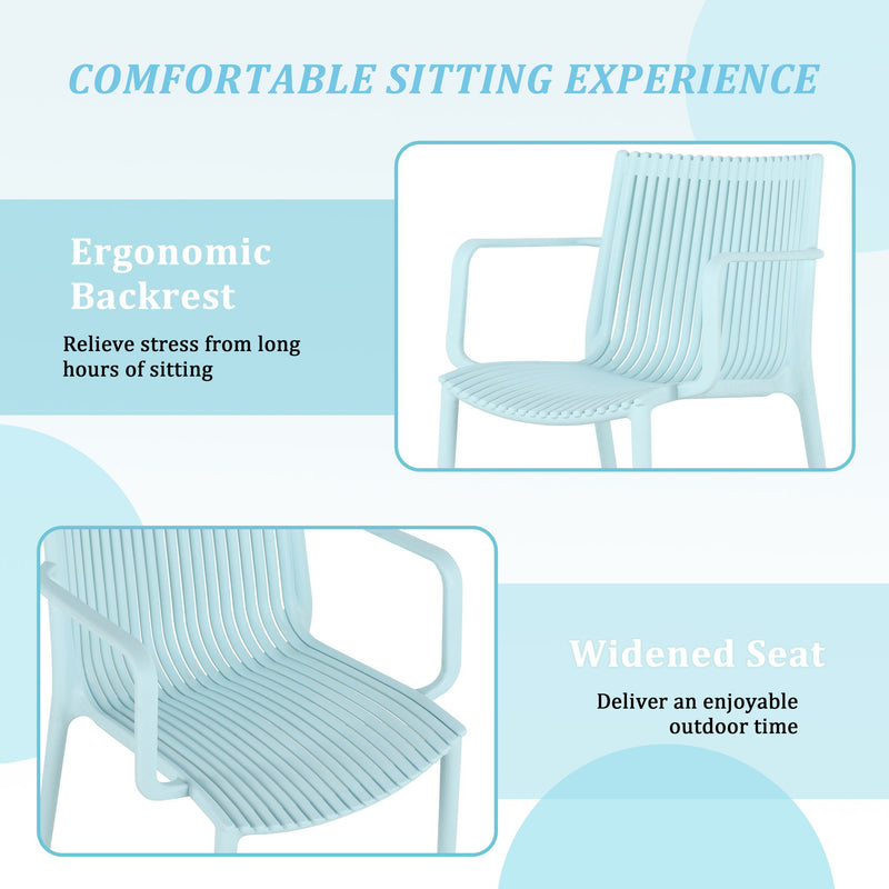 4 Modern Stackable Plastic Armchair Matched With Round Table