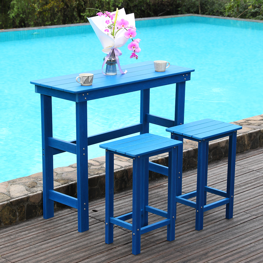 Patio Life Adirondack Outdoor Bar Table with 2 Bar Stools - Lake Blue