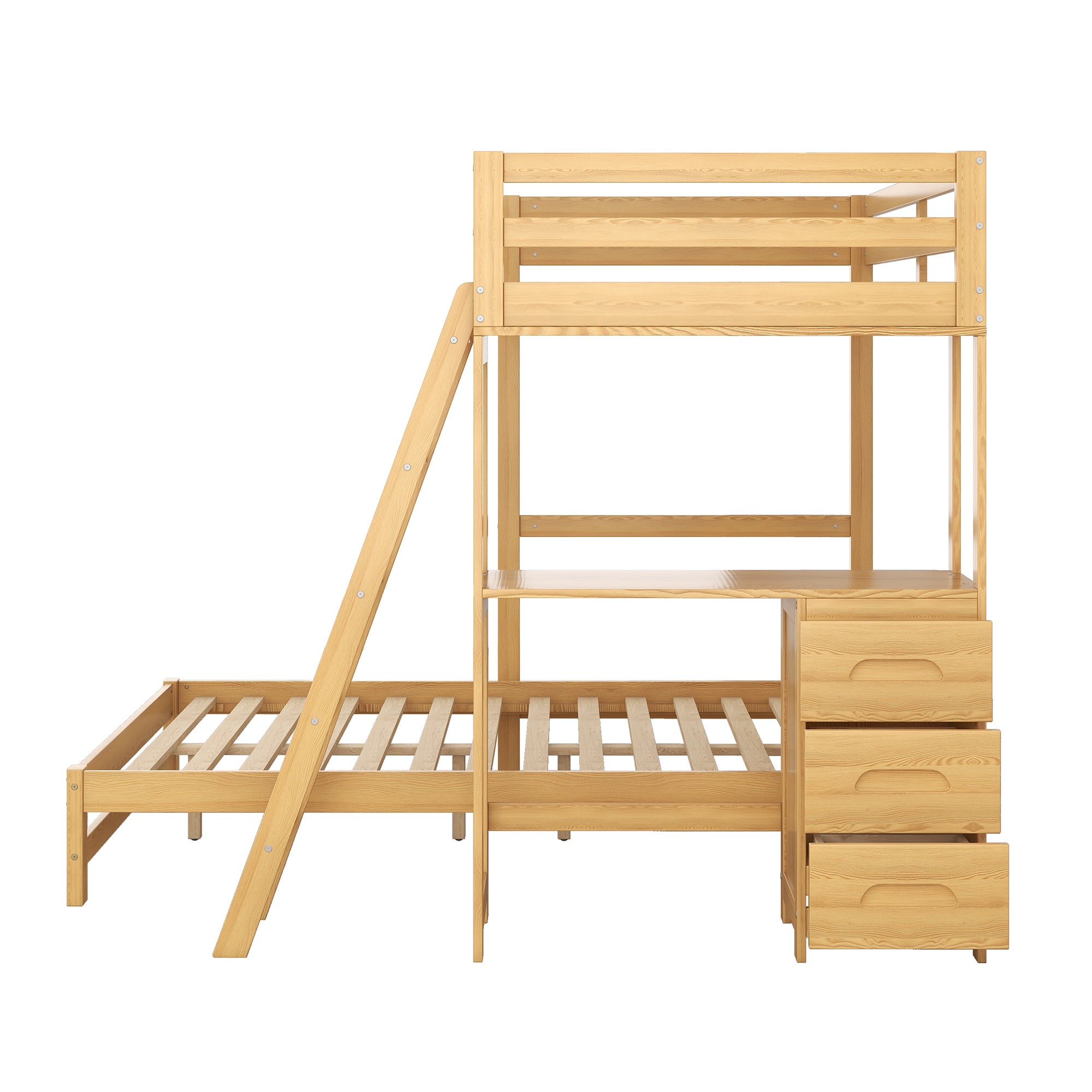 Twin over Full Bunk Bed with Built-in Desk and Three Drawers,Natural - Atlantic Fine Furniture Melbourne FL
