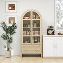 Tall Arched Kitchen Pantry, Modern Farmhouse Wood Kitchen Storage Cabinets, Arched Storage Display Cabinet With Adjustable Shelves, Versatile Cupboard For Kitchen, Dining Room, Living Room - Natural