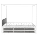 Queen Size Metal Canopy Platform Bed with Twin Size Trundle and 3 Storage Drawers, White