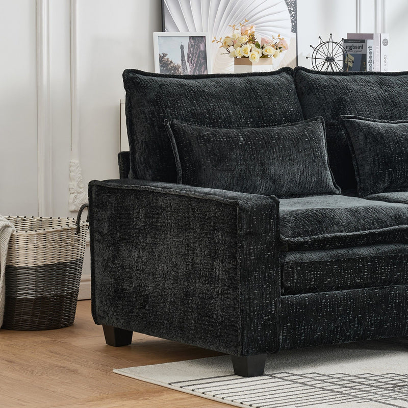 Modern Comfy Chenille L Shaped Sectional Sofa With Movable Ottoman