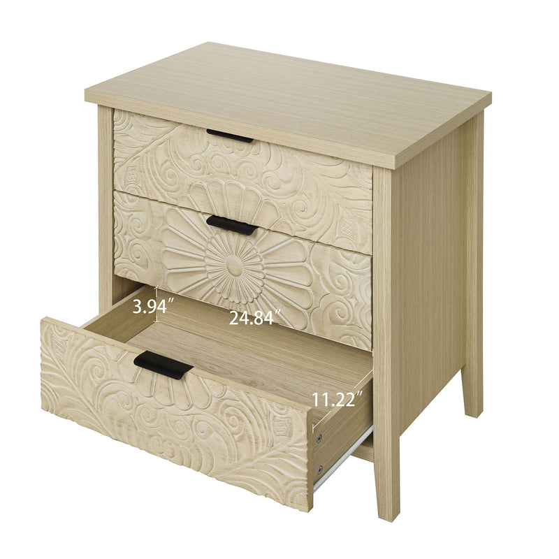 3 Drawer Cabinet, American Furniture, Suitable For Bedroom, Living Room, Study - Natural