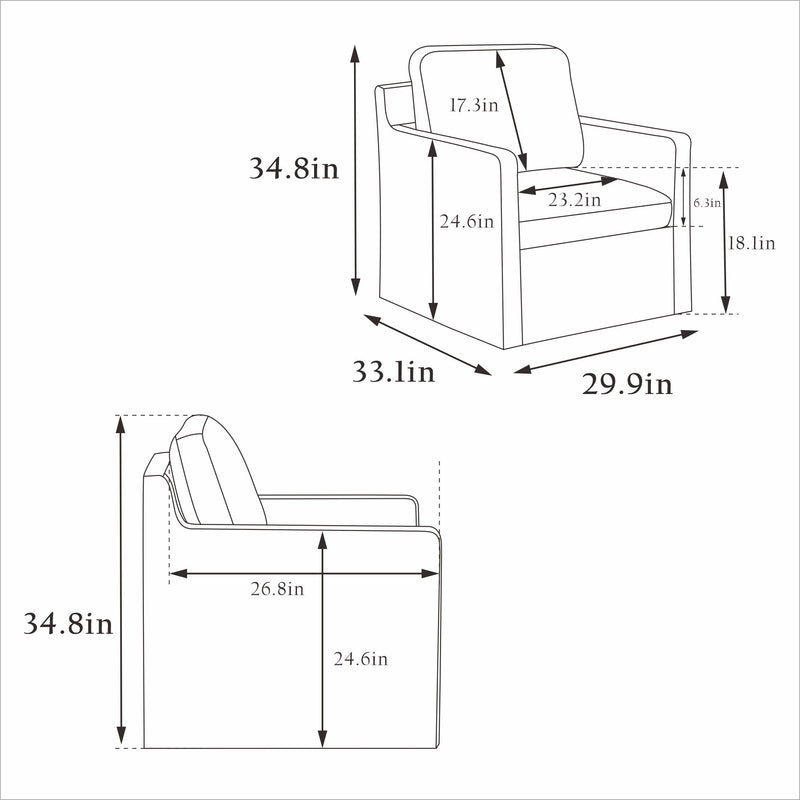 Upholstered Skirted Swivel Chair With Removable Back Cushion For Living Room