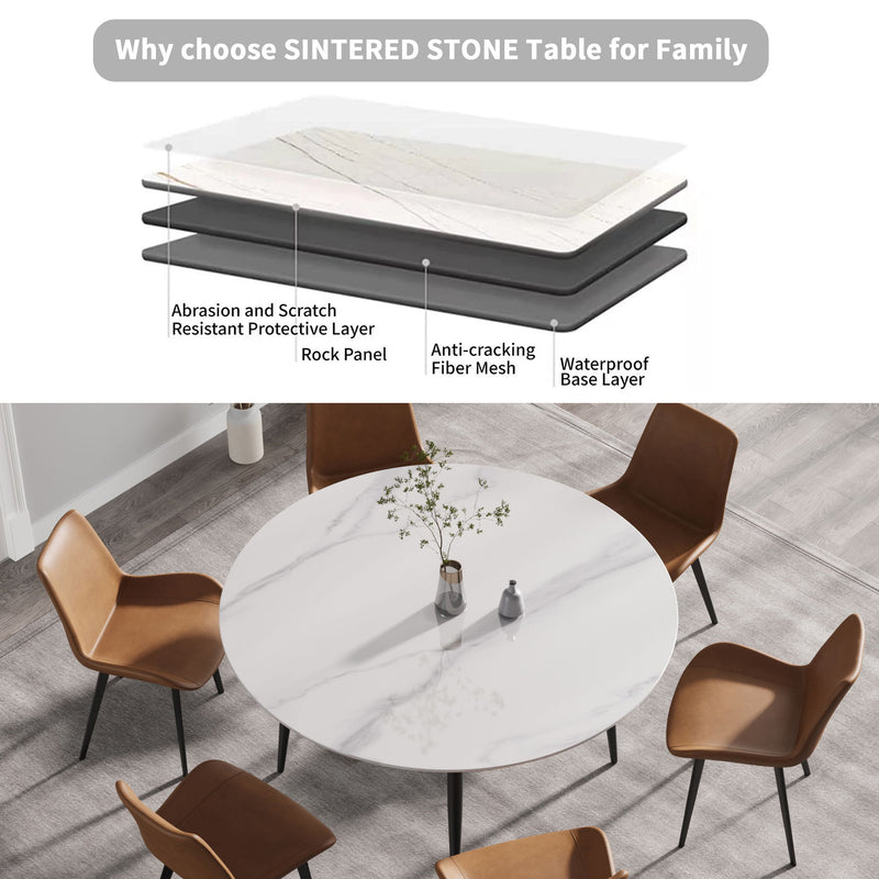 Modern Man-Made Stone Round Metal Dining Table-Position For 6 People