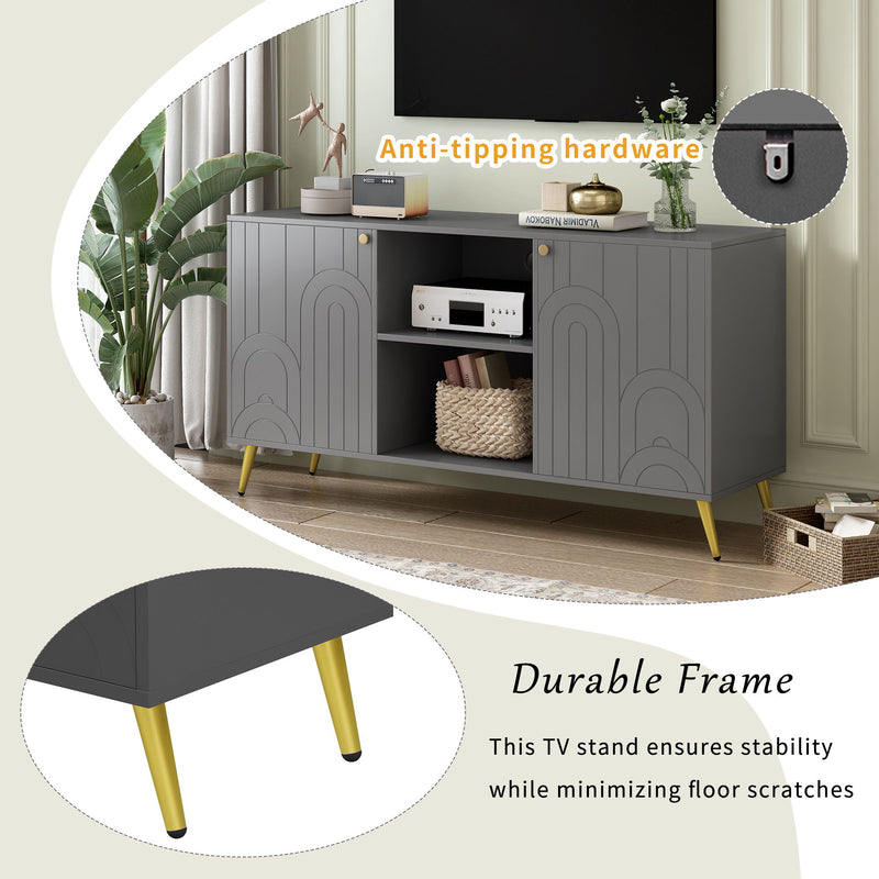 Modern TV Stand With Adjustable Shelf, Handles And Anti-Tip Device