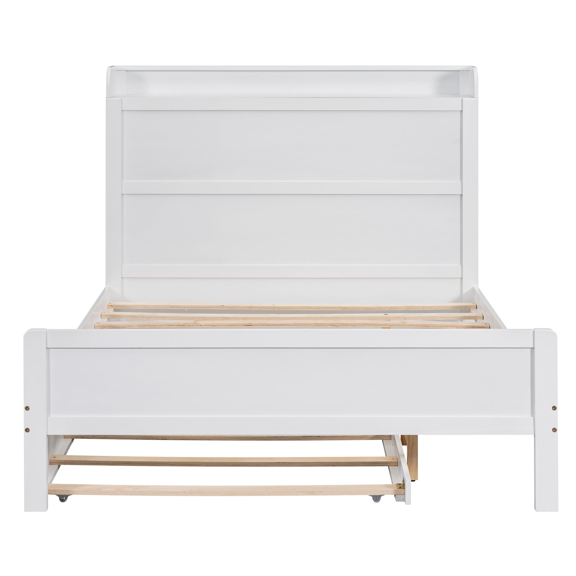 Full Size Platform Bed with Storage Headboard and Twin Size Trundle, White - Atlantic Fine Furniture Melbourne FL