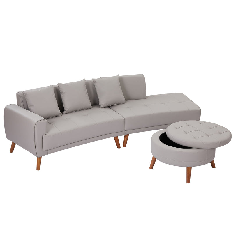 Contemporary Sofa Stylish Sofa Couch With A Round Storage Ottoman And Three Removable Pillows For Living Room