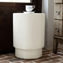Handmade Side Table With Ribbed Design For Indoor And Outdoor Use - White
